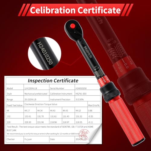 Image of Hairich 1 /4-Inch Torque Wrench, Dual-direction Small Torque Wrench 20-220in.lb /2.3-24.9Nm, 72 tooth High Precision Professional with Dual Range Scales