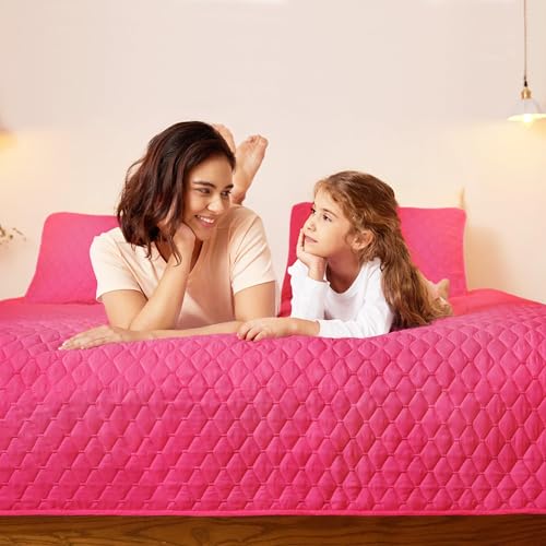 Exclusivo Mezcla Reversible Full Queen Quilt Bedding Set with Pillow Shams, Lightweight Quilts Queen Size, Soft Bedspreads Bed Coverlets for All Seasons - (Hot Pink, 90"x96")