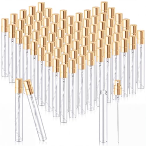 Zhehao 10 Pcs Mini Spray Bottles, Perfume Bottle, Gold Cap, 10 Ml