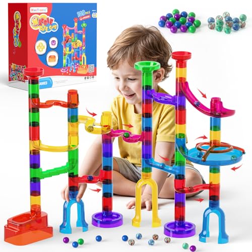 Marble Run – 109PCS STEM Educational Toy Set for Boys & Girls, Transparent Marble Maze & Race Track with 60 Marbles, Construction Building Blocks, Birthday Gift for Kids Ages 3 4 5 6 7 8 + Years Old