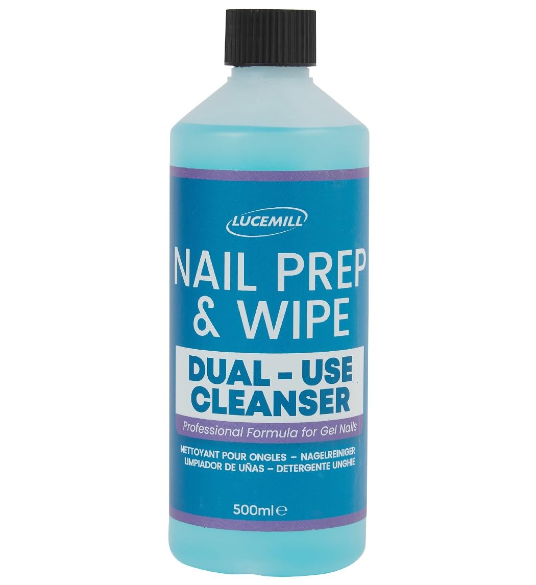 Lucemill 500ml Nail Prep & Wipe Cleanser | Professional Solution for Gel Polish & Acrylics | Removes Sticky Inhibition Layer After Curing | Fast-Drying, Residue-Free