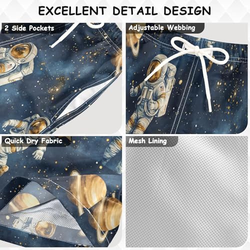 Pigsaly Boys' Swim Board Shorts Space Planet Stars Watercolor Astronauts Boy's Swim Trunks Kids Swimwear M3