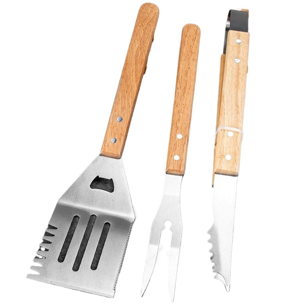 Outdoor-Werkzeugset, Grillgabel, Schaufel und Clip, dreiteiliges Set, multifunktionales Design zum Schaufeln und Schneiden, Grillzubehör-Kombination