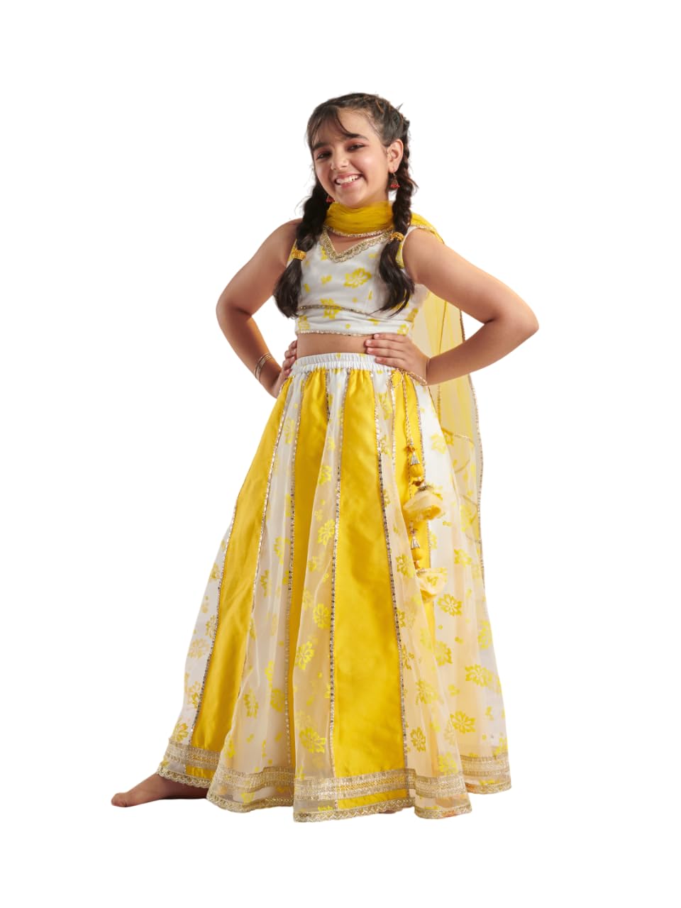 Pspeaches Lehenga z nadrukiem i bluzka z dupattą dla dziewczynek
