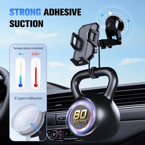 Image of SUUSON Upgraded 3-in-1 Car Phone Holder Mount [Powerful Suction] Phone Mount for Car Dashboard Air Vent Windshield,for All iPhone Android Phone, Dark Black