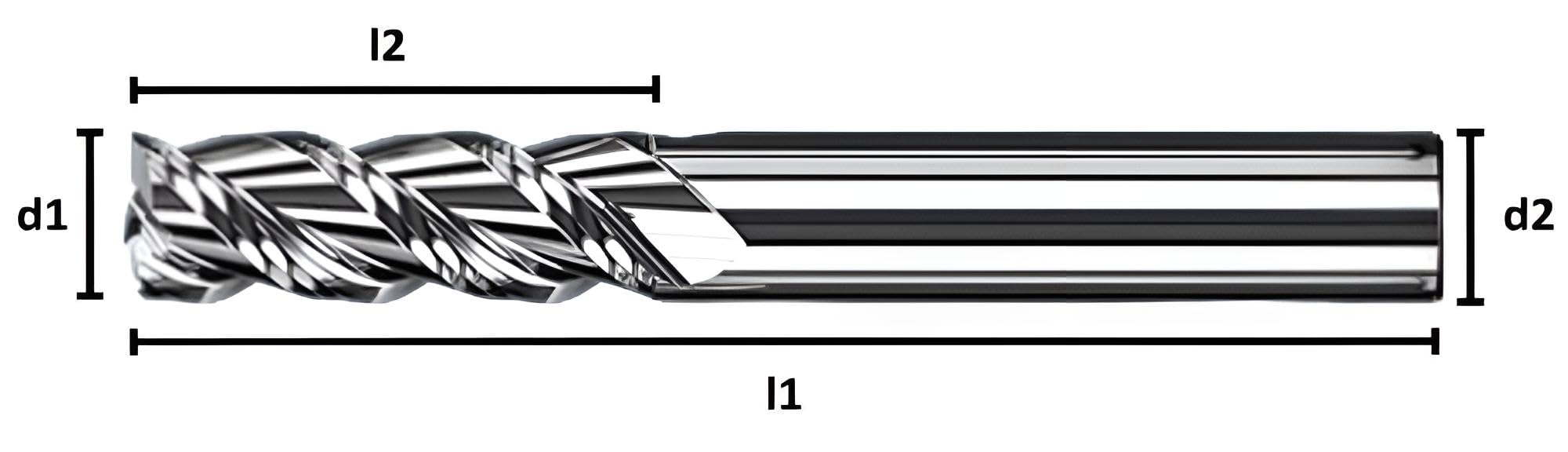 Frez VHM, Z=3, polerowane naprężenie, gładkie, ostre Ø 1-20 mm do aluminium, miedzi, MDF (12,0 x 45 x 100 - d2=12 mm XL)
