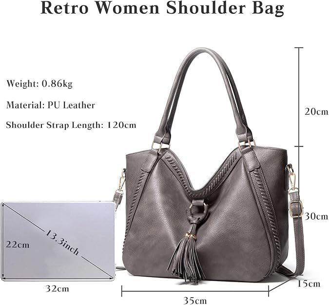 Image of Premium Leather Tote Bag with Tassel Design, Multiple Compartments & Smooth Zippers