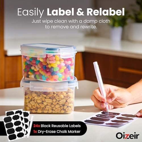 Airtight Food Storage Containers Set - Air Tight Pantry Storage Containers with Lids - Pasta Flour Sugar Cereal Containers - Storage Containers for Food - Kitchen Storage Container (Clear-24 Pack) - Thumbnail 5