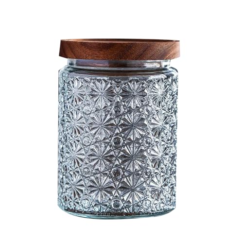 Kyonuza ガラス瓶 フード収納 保存 容器 ガラス 缶 キャニスター ティー ソルト シュガー コーヒービーン 竹蓋 蓋付き ガラス瓶 星 700ML