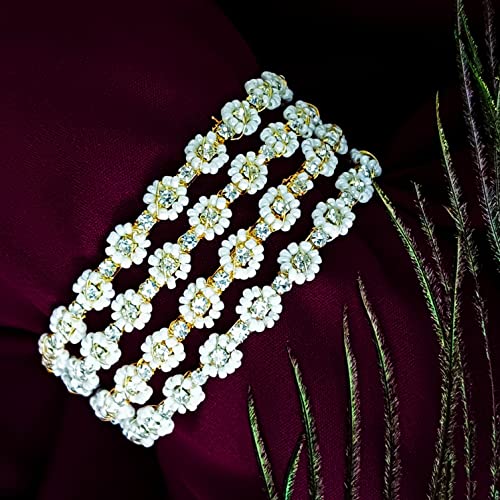 Efulgenz Indian Bangles for Women Pearl Bracelet Bangles Set Bollywood Jewelry Traditional Faux Pearl Crystal Wedding Bracelet Bangle Set2