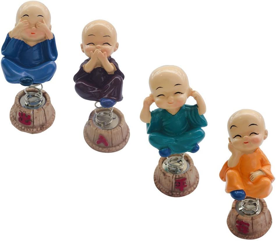 Image of Buko Set of 4 Buddha Monk Statues Miniature Figurines Showpiece for Wall Shelf Table Desktop Car Dashboard Decoration Home Office Decor (Spring Cute Buddha Set-of-4)