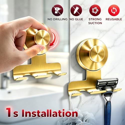 Image of 2026 New Drill-Free Stainless Steel Suction Cup Razor Holder for Shower | Multi-Use | Suction Cup Hooks Razor Holder for Shower, Mirror, Wall, Bathroom, Glass, Hanging Towels - 4 Pack