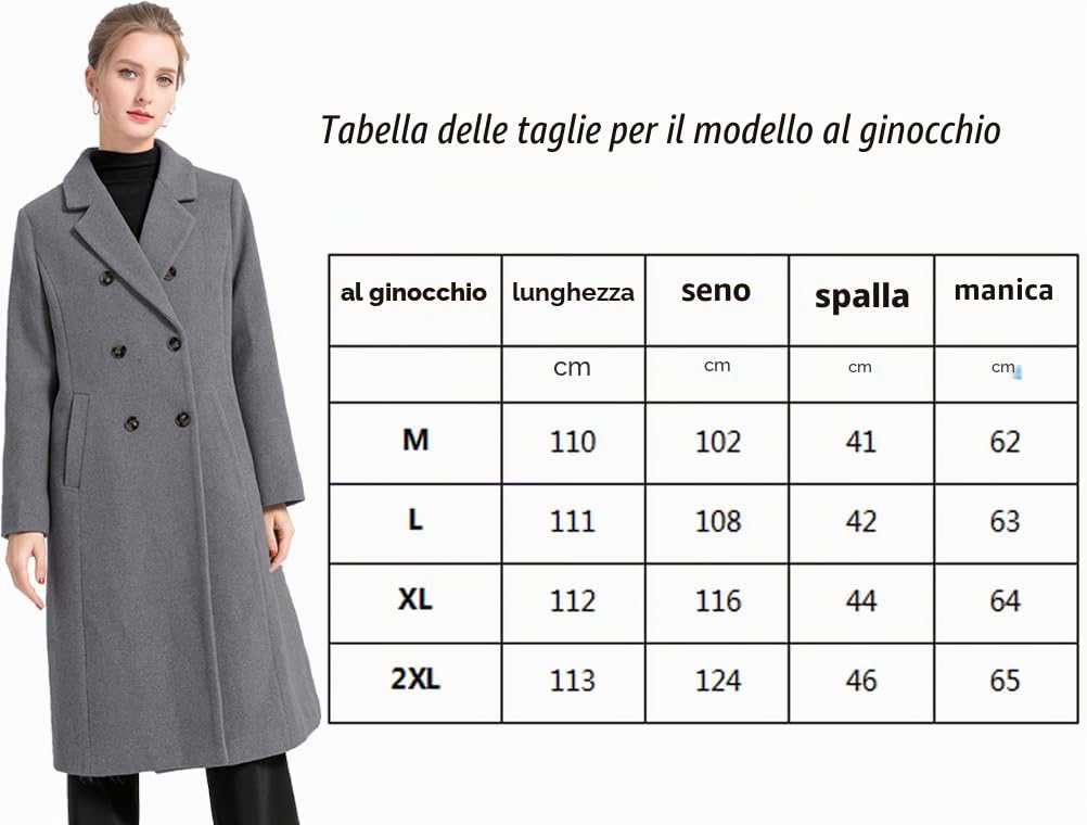 FTCayanz Cappotto Donna in Lana Invernale Doppiopetto Trench Lungo Giacche Caldo Elegante Cappotti
