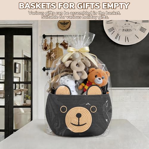 Image of CherryNow Woven Rope Basket, Bear Baskets for Gifts Empty, Large Storage Basket for Living Room Nursery, Decorative Animal Baskets with Handles, Black, 15.7 inchD x 10.5 inchH