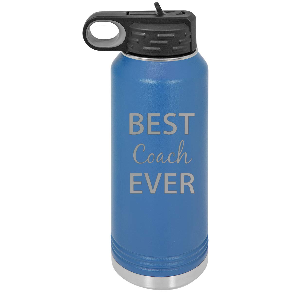 CustomGiftsNow Best Coach Ever Doppelwandige, isolierte Edelstahl-Sport-Trinkflasche mit Klappdeckel, Strohhalm und Trinkflasche, mit Gravur, für Sport und Freizeit