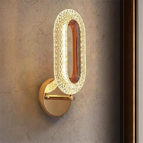 Image of Groeien 12W | 3 Color Modern LED Crystal Oval Wall Sconce Gold Wall Light for Bedroom Living Room Corridor Lighting Fixtures Wall Mount (Crystal Oval, 1, Count)
