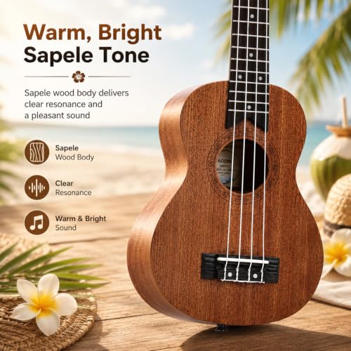 Image of AODSK Soprano Ukulele for Beginner 21 Inch Ukelele Kit with Gig Bag StrapTuner Nylon String 4 Picks Cloth Online Lesson Holiday Gift