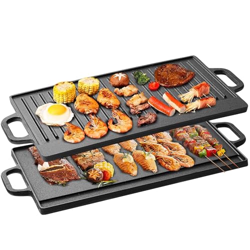 Vivicreate Cast Iron Griddle Skillet for Stove Top and Gas Grill – Flat Top Grill and Reversible Grill Griddle for Indoor or Camping Cooking – Comal Plancha para Tortillas