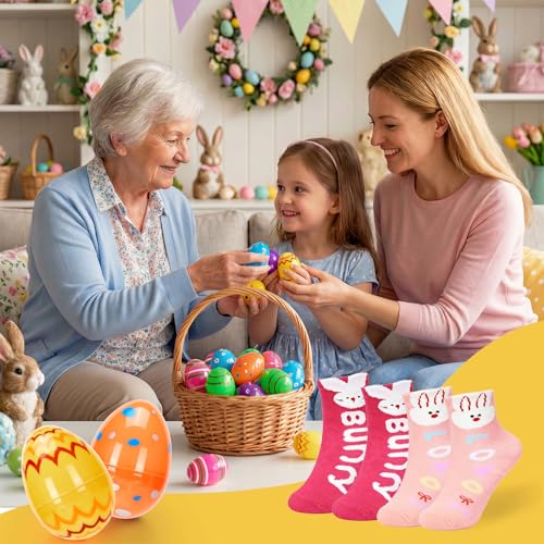 Easter Bunny Socks for Girls - 12 Pairs with Eggs, Use Code I7LYGKUP - Image 2
