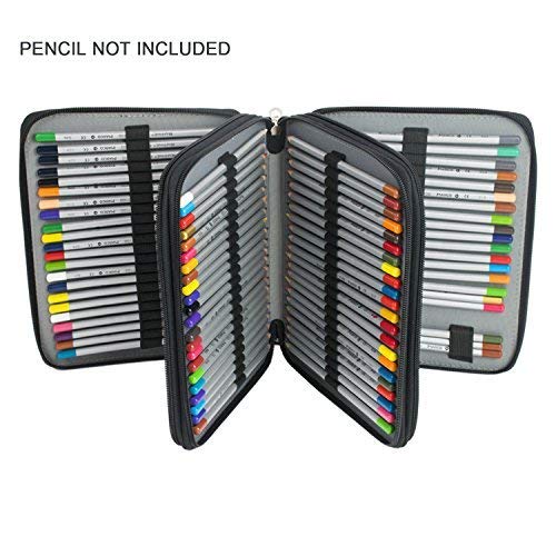 Pencil Case,120 Slots Zipped 3 layers PU Waterproof Pencil Bag Large Capacity Pouch Stationary Case Macro Pens Makeup Cosmetic Case Holder, Black