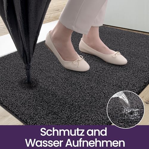 DEXI Fußmatte Innen 60 x 90 cm, rutschfeste Schmutzfangmatte, Maschinenwaschbare Fussmatte, Saugstarke Türmatte, Sauberlaufmatte, Eingangsteppich für Hund, Haustür & Flur, Schwarz-grau