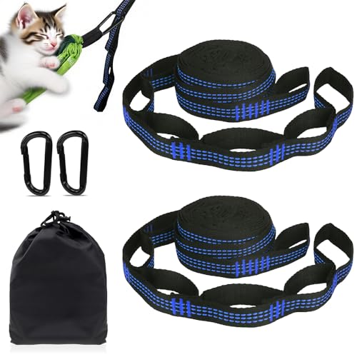 2er Pack Hängematten Sufhängung 3 M x 2 5 cm Hängematte Befestigung mit 10+1 Schlaufen mit 2 Hakenkarabinern und Aufbewahrungstasche max 200 KG für Camping Outdoor Reise Baum Aufhängung (Blau)