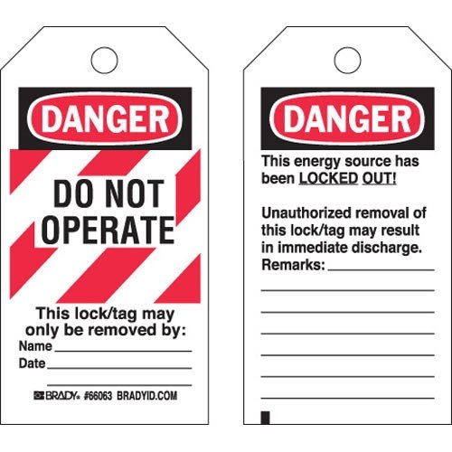 Brady 66063, 5.75" x 3" B-302 Lockout Tag: Danger: Do Not Operate This Lock/Tag May..., 6 Packs of 25 pcs