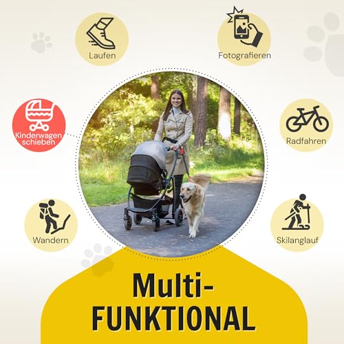 Hundefreund Joggingleine mit Bauchgurt Schwarz | Laufleine Elastisch Ruckdämpfend Reflektierend für Mittelgroße und Große Hunde bis 70 kg | Freie Hände zum Joggen Laufen Radfahren Wandern