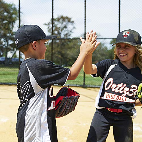 Ortiz34 9" T-Ball Glove & Baseball Set: Right Hand Throwing Glove & Soft Cushioned Ball- Easy To Close, No Break-In Needed, Lightweight, Made For Youth/Kids,Black/Red #TOP4