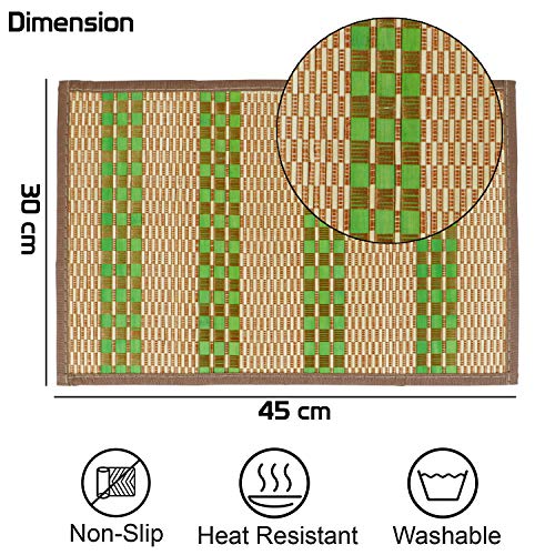 Image of HOKIPO Heat Resistant Wooden Placemats Set of 4 Dining Table Mats, 45x30 cm, Green (AR2816)