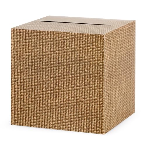 Image of Hooqict Burlap Plain Card Box with Slot 9.1 inch Wedding Favor Gift Card Box for Reception, Graduation, Parties, Birthday, Wedding Decorations, Retirement, Diaper Raffle Box Envelope Ticket Holder