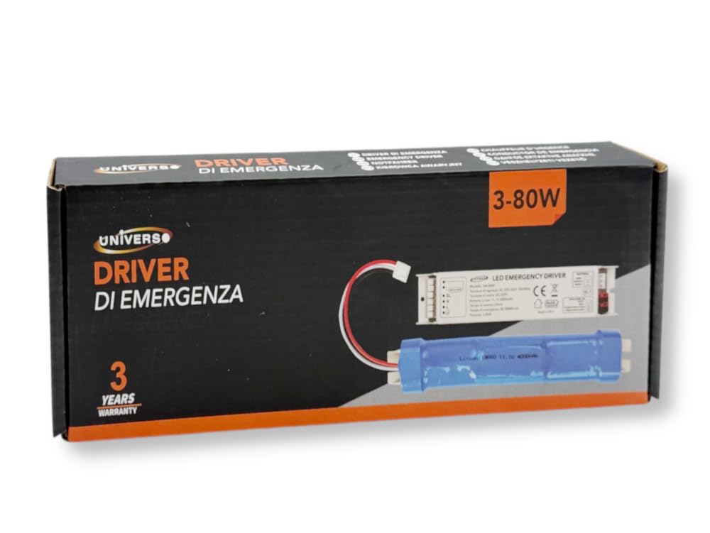 UNIVERSO EM-80W DRIVER DI EMERGENZA PER LAMPADE LED DA 3W A 80W AUTONOMIA FINO A 300 MINUTI USCITA DC 220V