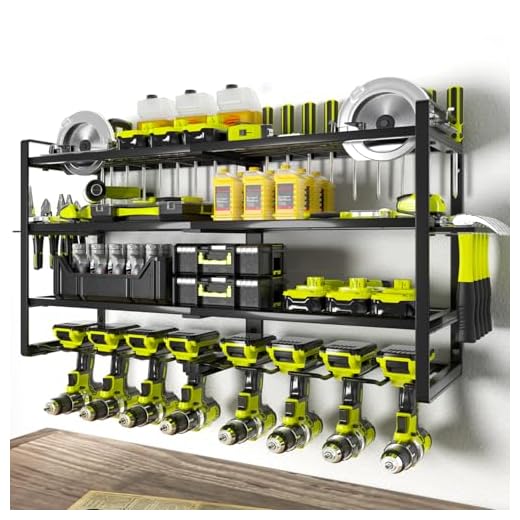 KAFAHOM Power Tool Organizer-8 Drill Holder Wall Mount,4 Layer Heavy Duty Metal Power Tool Storage Rack,Garage Tool Organizer and Storage with Screwdriver Holder/Plier Holder/Hammer Holder