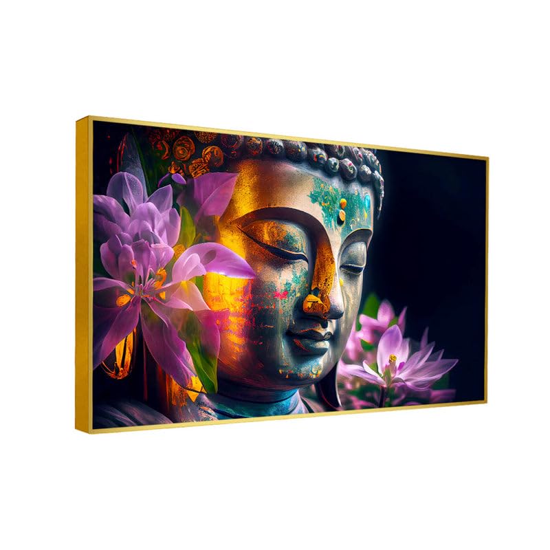 Image of Wall MelodyLord Buddha Canvas Wall Paintings Floating Frame Wall Paintings for Home and Office Decor Size : 24x48 Inches