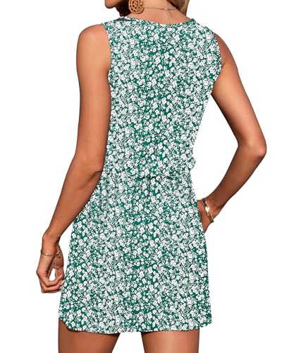 Image of AUSELILY Womens Summer Dress Casual Sleeveless Drawstring Short Dresses | Adjustable drawstring waist for a custom fit, plus 2 side pockets-perfect beach-to-street sundress