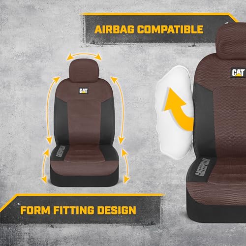 Image of CAT MeshFlex Universal Front Seat Covers for Trucks, Cars, & SUV - Brown | Airbag Compatible Interior Protection for Trucks, Suv, and Cars - (2) Front Seat Protectors Automotive and Truck Accessories