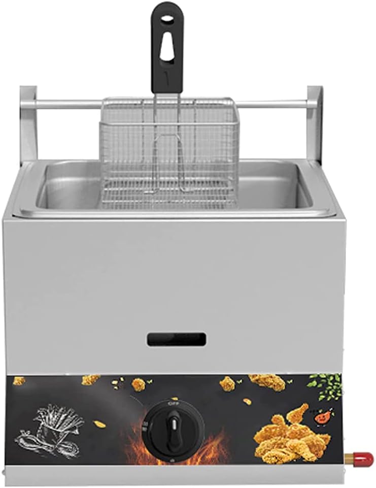 Commercial Countertop Gas Fryer, Single/Double Cylinder, Desktop Stainless Steel Professional Electric, Suitable for Home Restaurant Use, Easy to Clean,Single