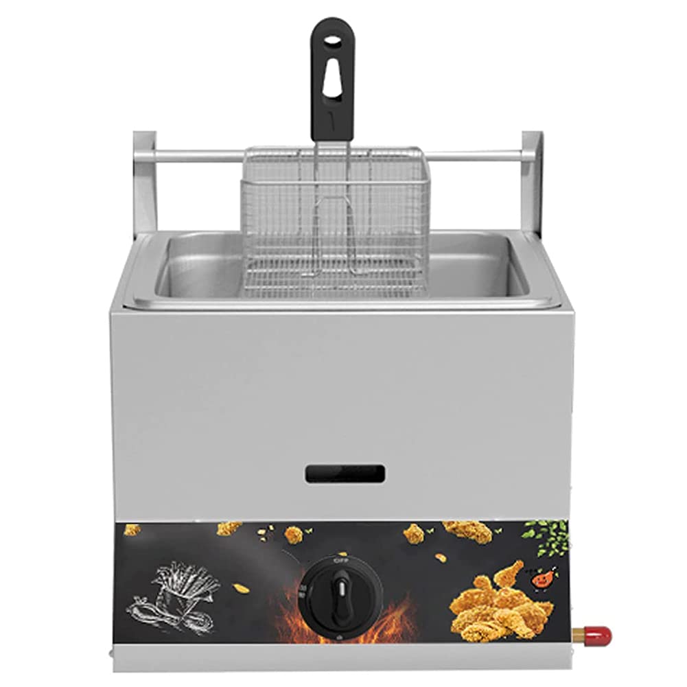 Freidora de Gas de encimera Comercial, Cilindro Simple/Doble, Escritorio de Acero Inoxidable Profesional eléctrico, Adecuado para Uso del Restaurante del hogar, fácil de Limpiar,Single