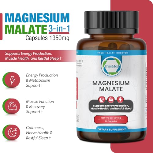 Image of Magnesium Malate Capsules, Supports Cellular Energy & Muscle Health, 90 CT | High Bioavailability Magnesium Supplement for Muscle Function, Energy & Metabolic Support, GMP Certified, Non-GMO, USA Made