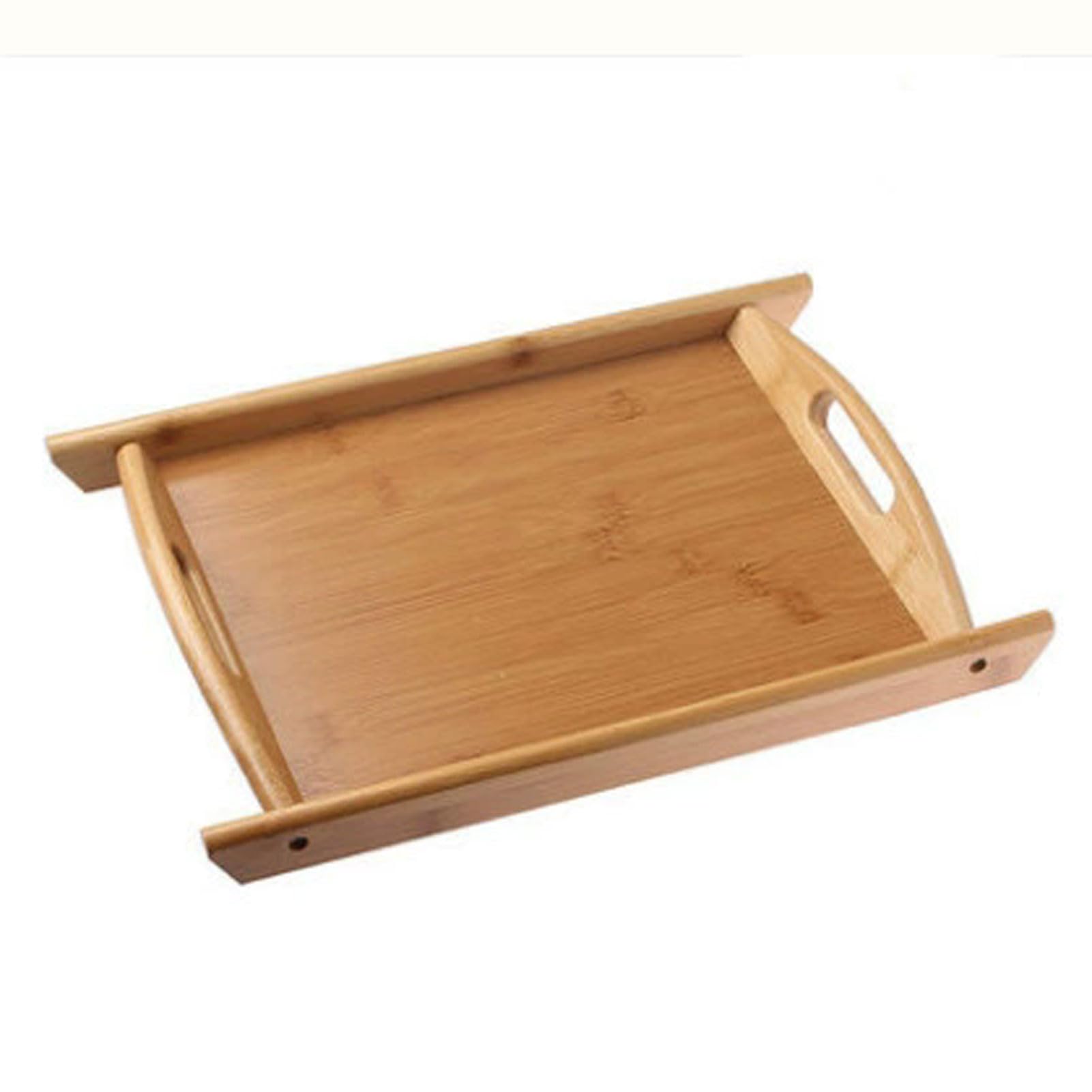 HUHJYUGE Bandeja de Bambú Rectangular con Asas, Bandeja Desayuno de Bambú de Cocina, Platos Decorativo de Bambú para Té Café, para Transportar Aperitivo, Comida y Bebidas (52x34cm)