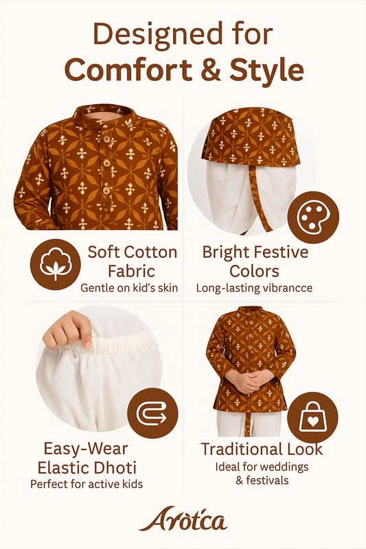Image of Boys Pure Cotton Dhoti Kurta Set | Kids Ethnic Wear for Festivals & Weddings and also for casual wear.