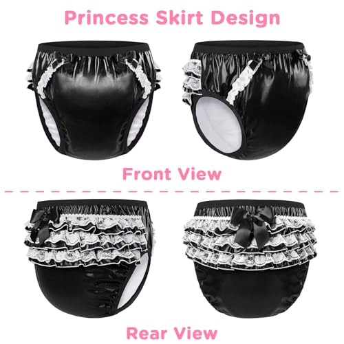 Image of Littleforbig Comfortable Washable Reusable Ruffled Lace Bow Pretty Shiny Glitter Waterproof Adult Training Pants