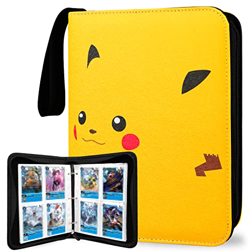Álbum de recortes compatible con Pokemon, álbum compatible con tarjetas de Pokemon, soporte para tarjetas, carpeta compatible con Pokemon, portador de álbum, (amarillo) Cover