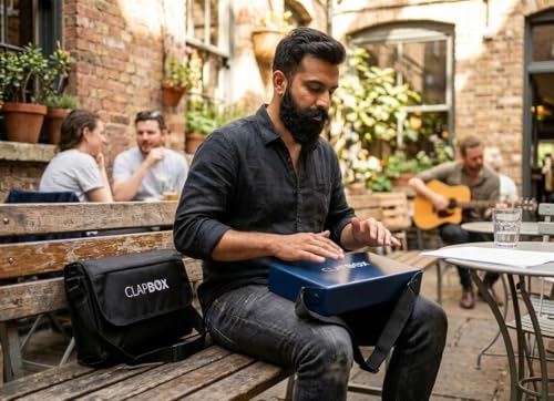 Image of Clapbox Lap Cajon - with Bag & Strap, Blue | Clapbox with Rich Bass & Crisp Snare | Play on Lap or Standing | Compact Cajon for Musicians, Buskers & Travel