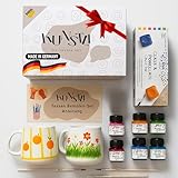 kunstli 2 DIY Tassen bemalen Set Keramik Mug Painting set – Malset Farben, Pinseln & Becher – Kreative Geschenkidee Kinder, Familie & Freunde – Tassen bemalen Geschenk (Weihnachten & Geburtstage)