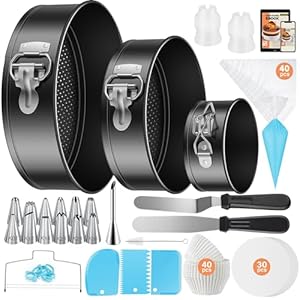 Boyun 141pcs Cake Pan Set with Removable Base, Cake Decorating Supplies with 3 Round Nonstick Bakeware Springform Pans (4″ 7″ 9″), Numbered Icing Piping Tips and Other Baking Tools for Cheesecake