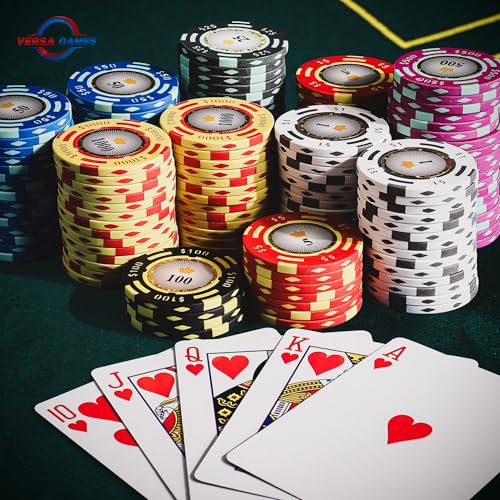 Versa Games Poker Chips - Clay Poker Chips Set - 13.5g 500 Piece Crown Casino Poker Set with Numbers Denomination - Upgraded Poker Set Case by Versa Games - Image 7