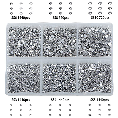 Image of Bymitel 7200 Pieces 6 Different Sizes Stick on Glass Rhinestones Round Crystal Gemstones Flat Back for DIY Jewelry Making with a Picking Pen (6 Sizes, 7200 Pieces)