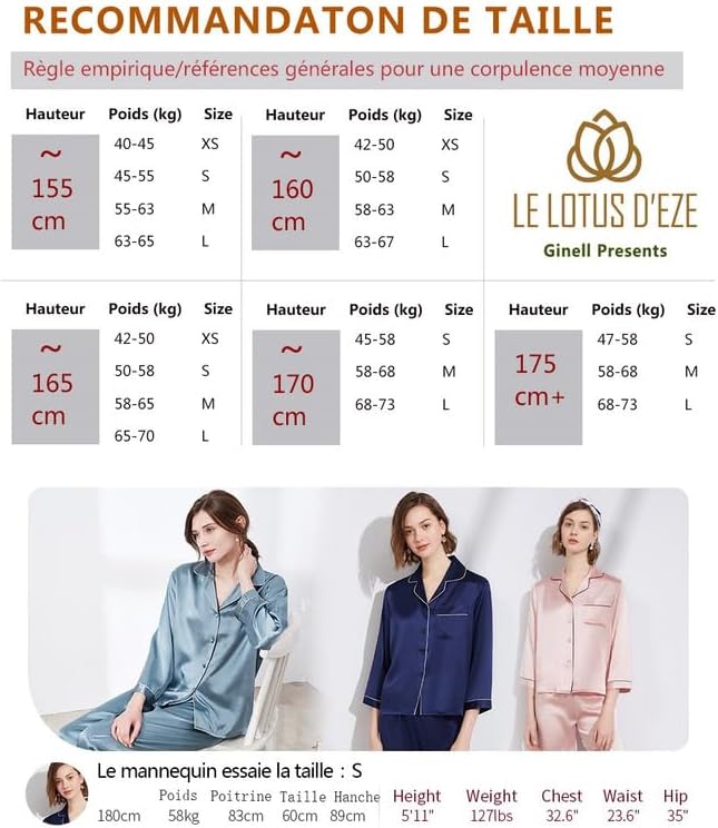 Ginell Tranquility Series Women's Silk Pajamas Set 100% Mulberry Silk Solid Colors Button Front 2 Piece PJ Set - Image 8