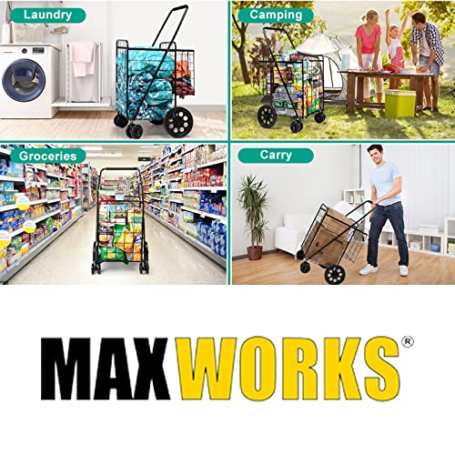 Maxworks 50546 100 Lb. Capacity Folding Shopping Cart With Dual Baskets And Swivel Wheels, Black #TOP5